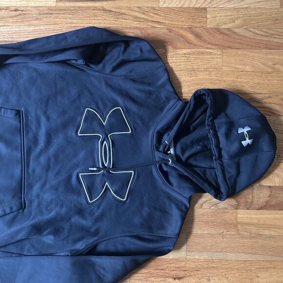 Under Armour Hoodie Men's S Black Small Loose Hooded Center Logo Sweatshirt - Picture 11 of 11